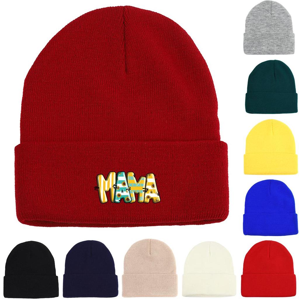 MAMA" Winter Knit Hat Beanie, Mother Woman Cap Warm Versatile Hip Hop Pompom Beanies Knitted Cap Beanie