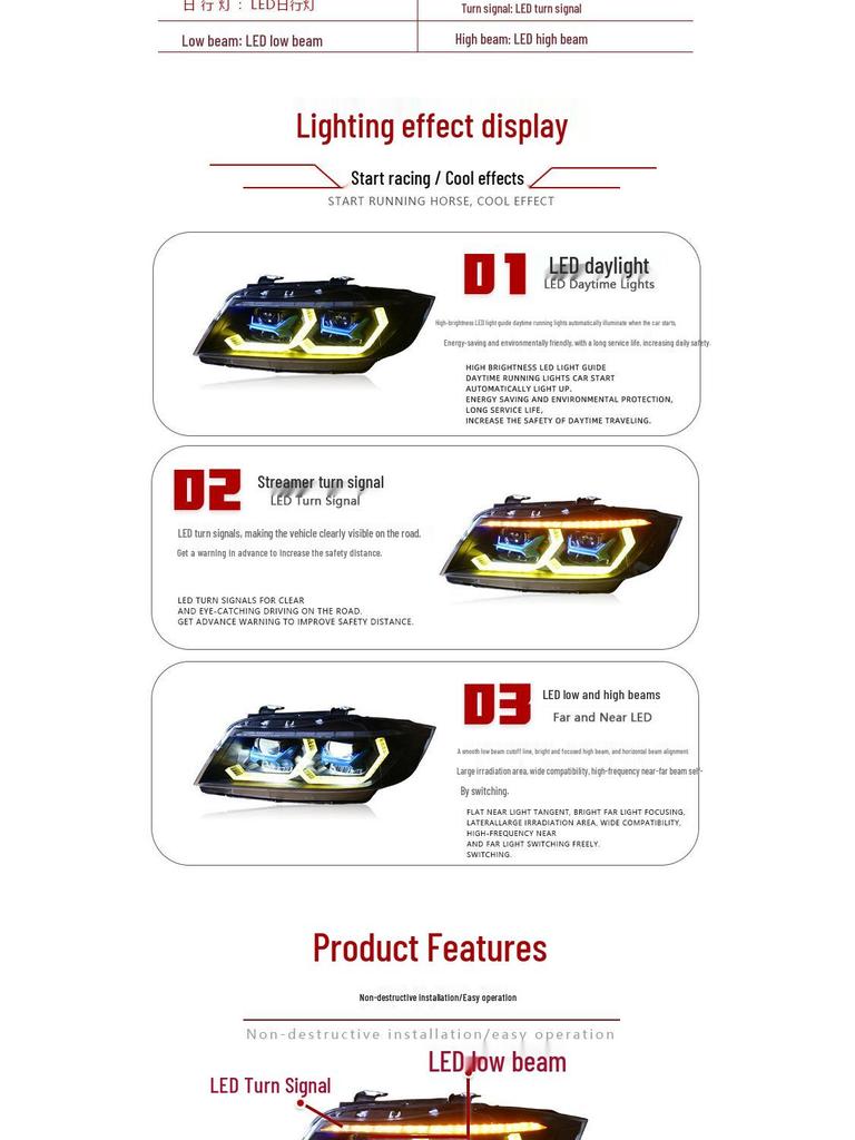 BMW 3 Series E90 LED Headlights: Fits '05-'12, with RGB Daytime Running Lights & Flowing Turn Signals.