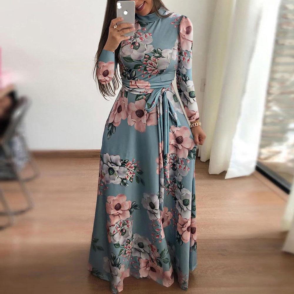 Autumn New Flower Print Short Sleeve Swing Dress Women's