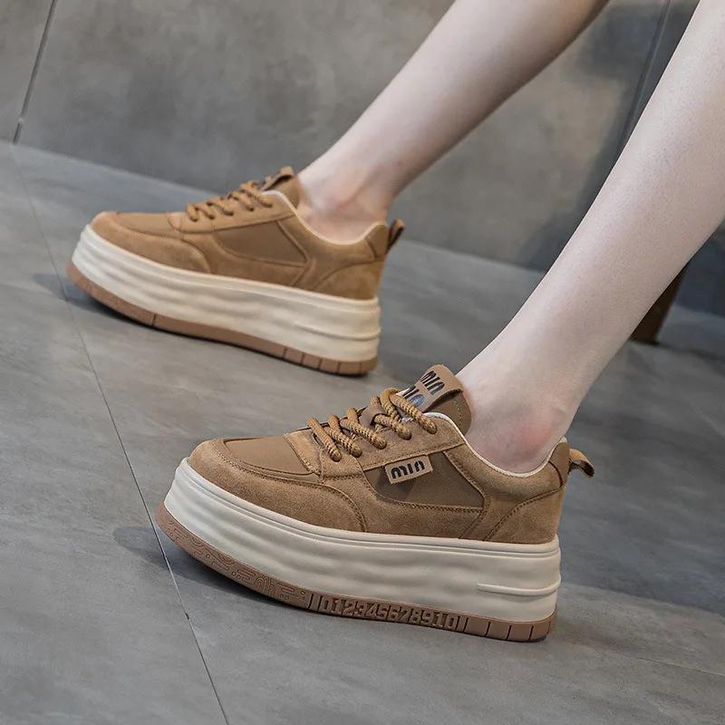 Высококачественные 7 см Тканевые Замшевые Натуральная Кожа Модные Женские Осенние Массивные Кроссовки Платформа Танкетка Женские Вулканизированные Новые Весенние Туфли