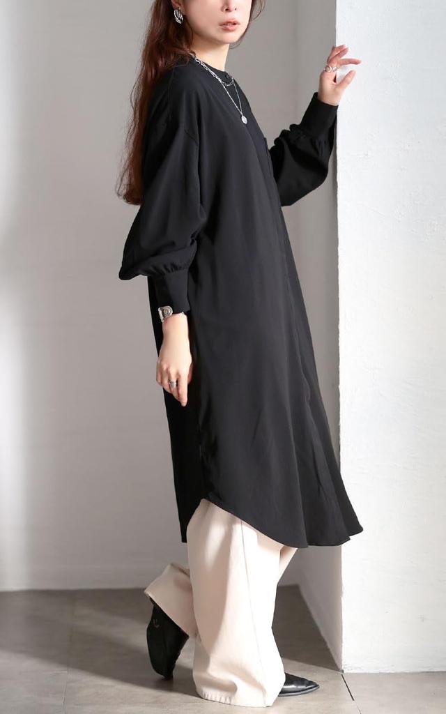 Gold Japan Plus Size Long Band Round Size Women's Dress, Sleeves, Collar, Pockets, Cut, Autumn, Winter, Spring, 5L, Black, sum-0033