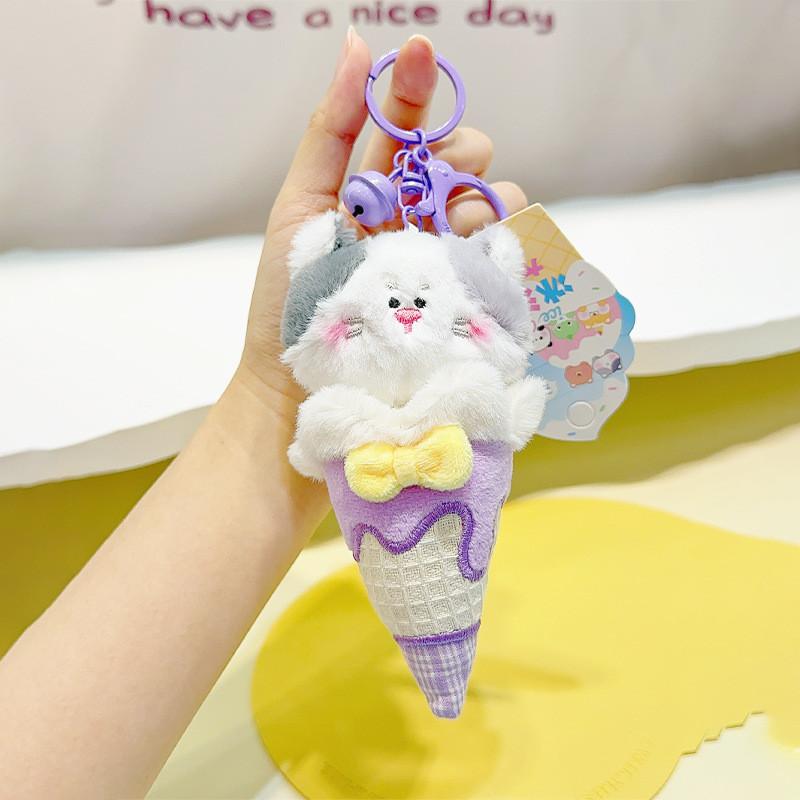 Colorful Ice Animal Cream Plush Keychain Featuring Adorable Fox Rabbit Otter Cat Bear And
