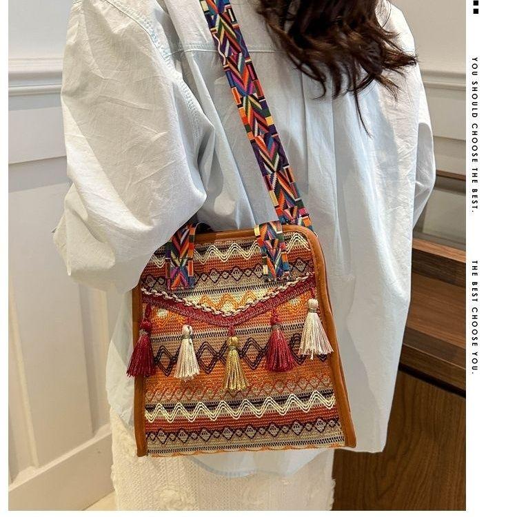 Сумка через плечо в этническом стиле с кисточкой, сумка через плечо на одно плечо, переносная сумка для ведра с водой, изысканная сумка