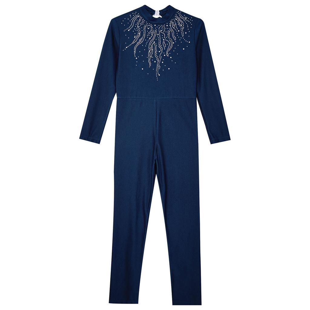 Комбинезон с длинными рукавами и стразами для девочек, балета, гимнастики, акробатики, йоги, растяжки на все тело, фигурного катания