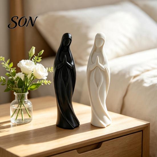 Virgin Mary Statue Praying Statue, Minimalist Blessed Sculpture, Sacred Prayer Sculpture Religious Figurine for Home Altar Desktop Decor Resin