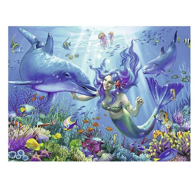 Полный круглый дрель 5D Алмазная Русалка Вышивка Фотографии Стразами Розы Мозаика Подсолнух Алмазная картина Настенный декор