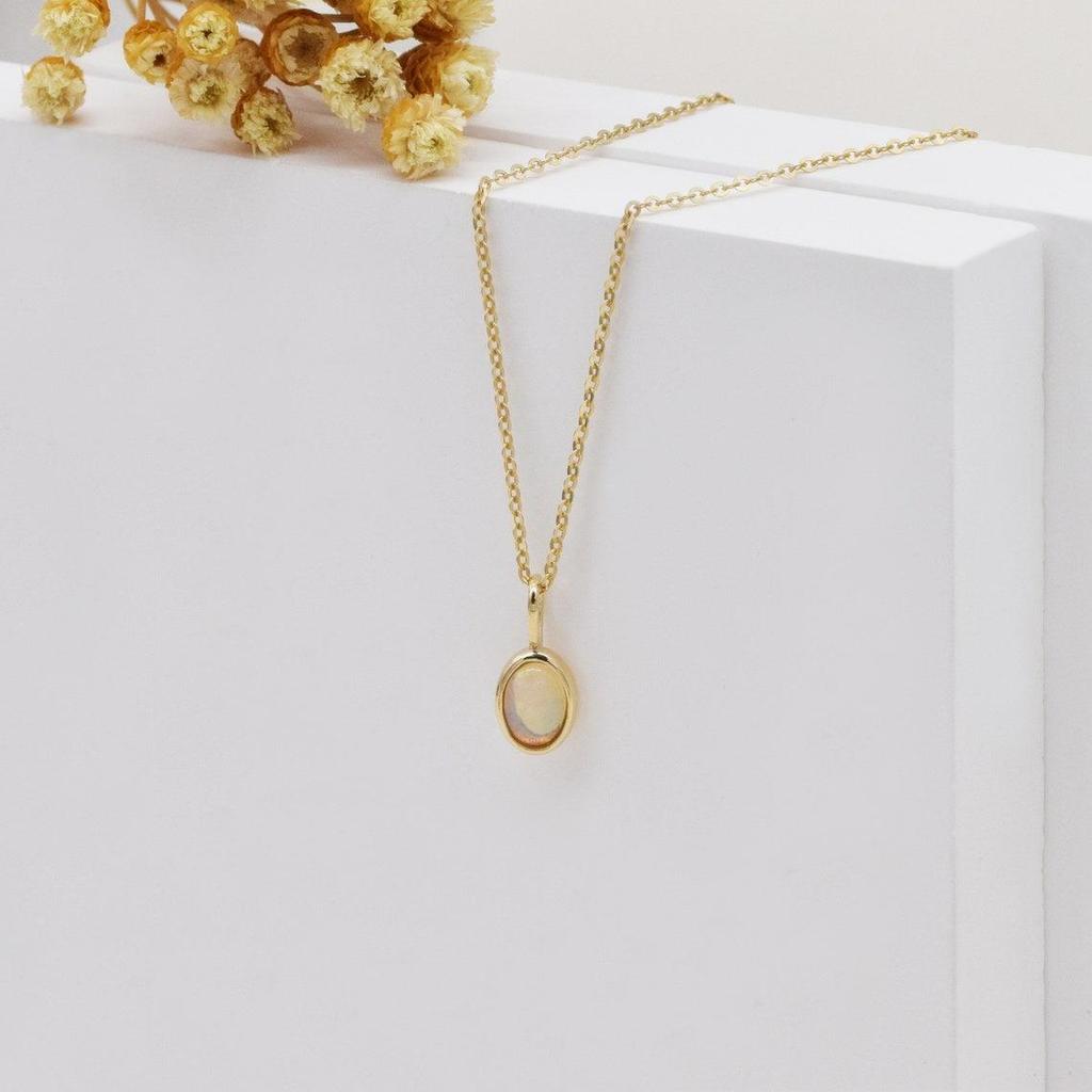 Ожерелье из цельного золота 14 карат с натуральным опалом, изящная подвеска из опала, ювелирное изделие из золота с опалом, минималистичное ожерелье из опала, подарок на годовщину
