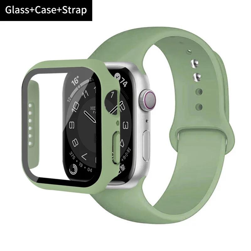 Стекло+корпус+ремешок для Apple Watch band 44 мм 45 мм 42 мм 41 мм 40 мм 38 мм Силиконовый ремешок для часов браслет iWatch series 8 9 7 6 5 4 3 SE