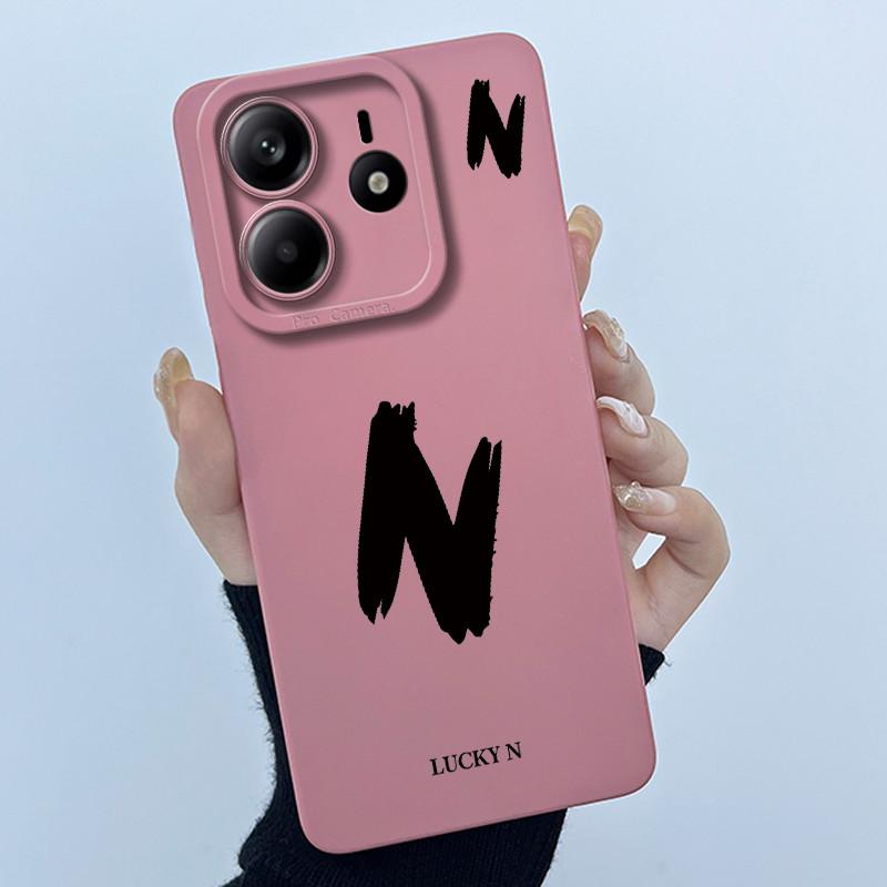 For Xiaomi Redmi Note 14 5G Cover Case Lucky Initial Letter Couple Silicone Soft Matte Phone Bumper for Redmi Note14 5G Casing