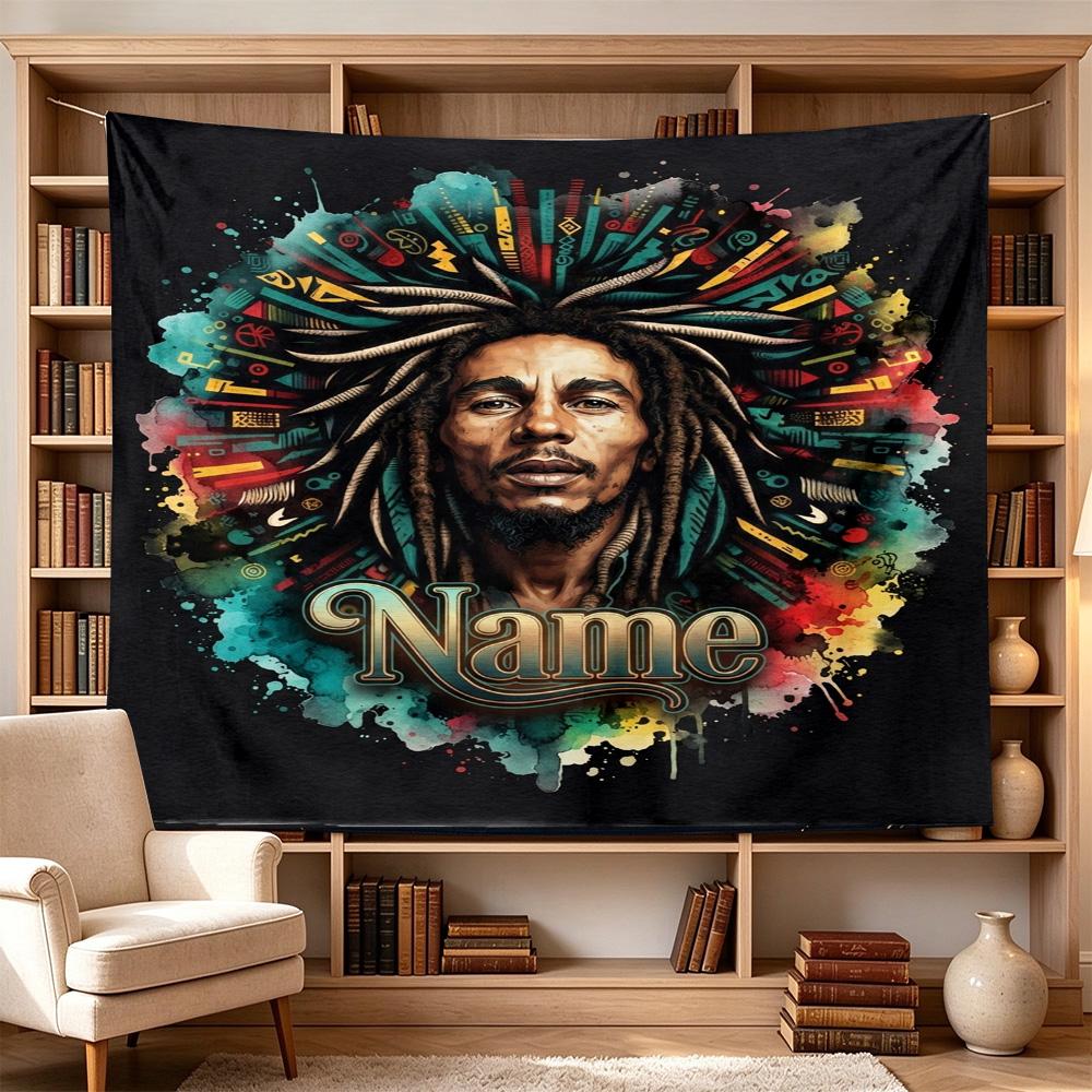 Bob Marley Custom Bob Marley Watercolor Personalized Name Large Size Wall Tapestry, Room Aesthetic Decor for Living Room Party Background