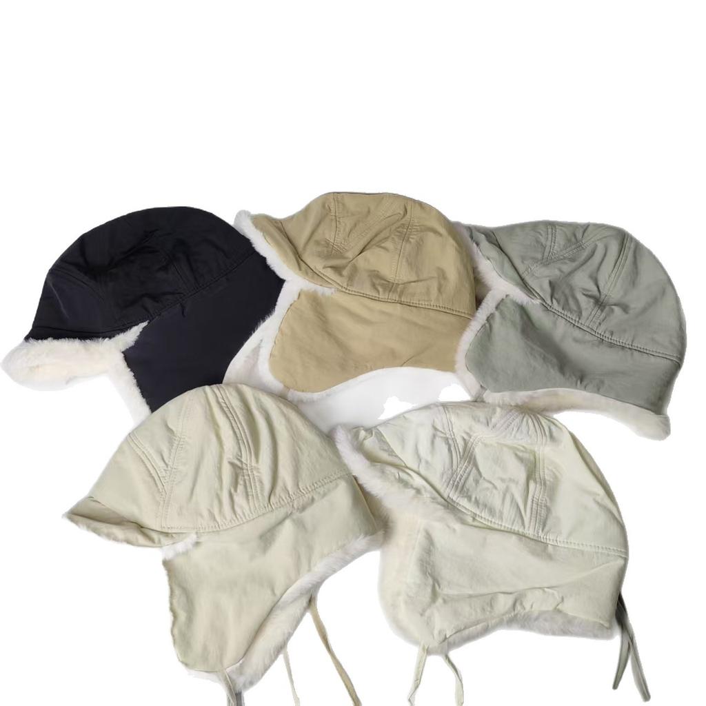 Autumn and winter fleece lace-up Lei Feng hat for men and women outdoor warm windproof flipped brim duck tongue ear protector flying hat plush hat