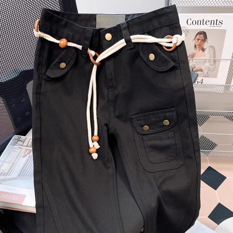 Винтажные свободные черные брюки карго женские с высокой посадкой уличная одежда с карманами женские прямые брюки