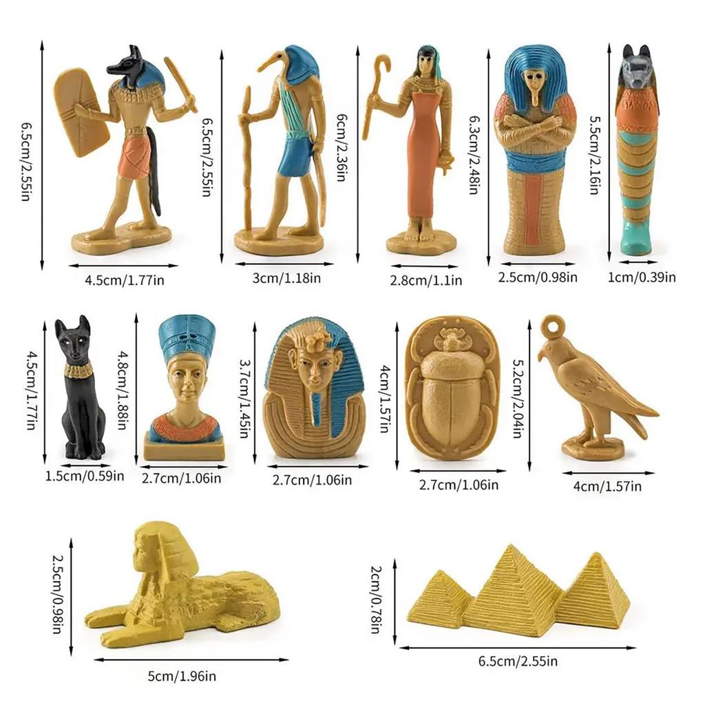 1 Set Of 12 Simulation Egyptian Pyramid Lion Face Like Mummy Box Jack Head Human Body God Toy Model, Suitable For Children Learn