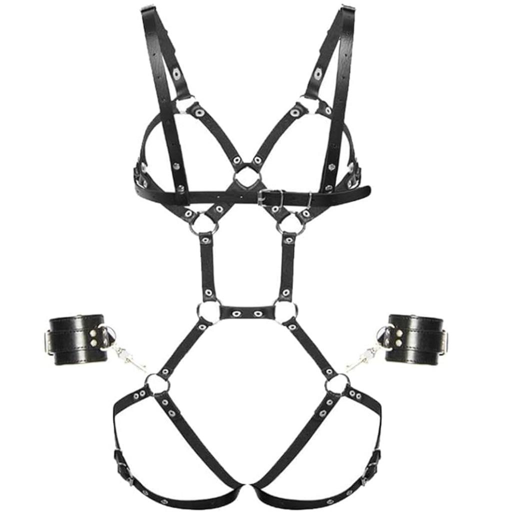 Women's SM Alternative Binding Props Adult Sex Toys Leather Binding Clothes Eyemask Collar Set Leather Strap Bondage Gear