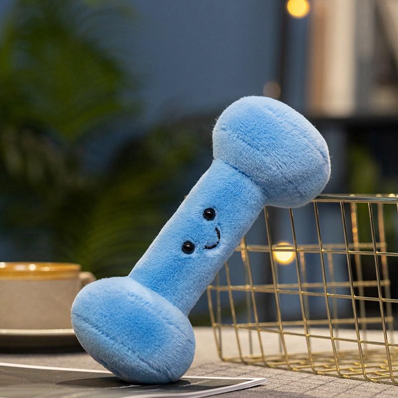 Cute Kettle-bell Dumbbell Plush Pillow Stuffed Smiling Face Fitness Sports Equipment Plushie Home Decor Men Gift