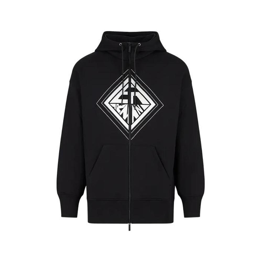 Emporio Armani FW22 Иконичная толстовка с принтом логотипа на молнии с длинным рукавом Мужская толстовка Черный 6L1B7Q1-JZ9Z1-0999