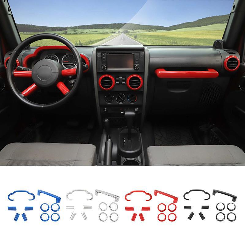 Центральное управление приборной панелью, украшение на руль, интерьерный комплект, подходит для Jeep Wrangler JK 2007-2010, автомобильные аксессуары