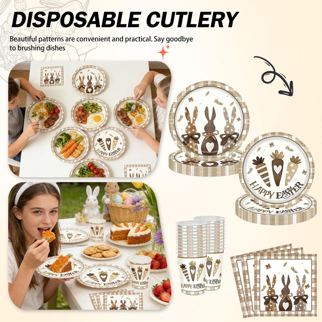 Счастливой Пасхи Пасхальные Винтажные Одноразовые Бумажные Тарелки, Стаканчики и Салфетки на Пасхальную Тему.