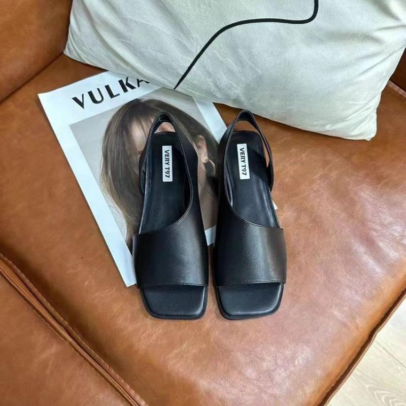 Мода 2025 лето новые сандалии с квадратным носком простые сандалии с открытым носком полые плоские туфли для работы модная обувь женская обувь полые черные сандалии