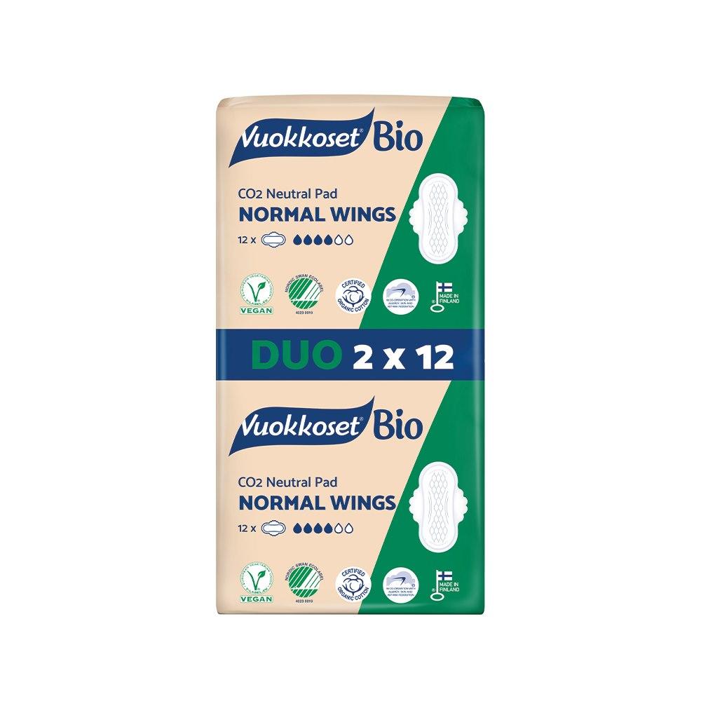 Vuokkoset, Bio, Normal Wings, Sanitary Pads with Wings, Duopack (2X12 pcs.)