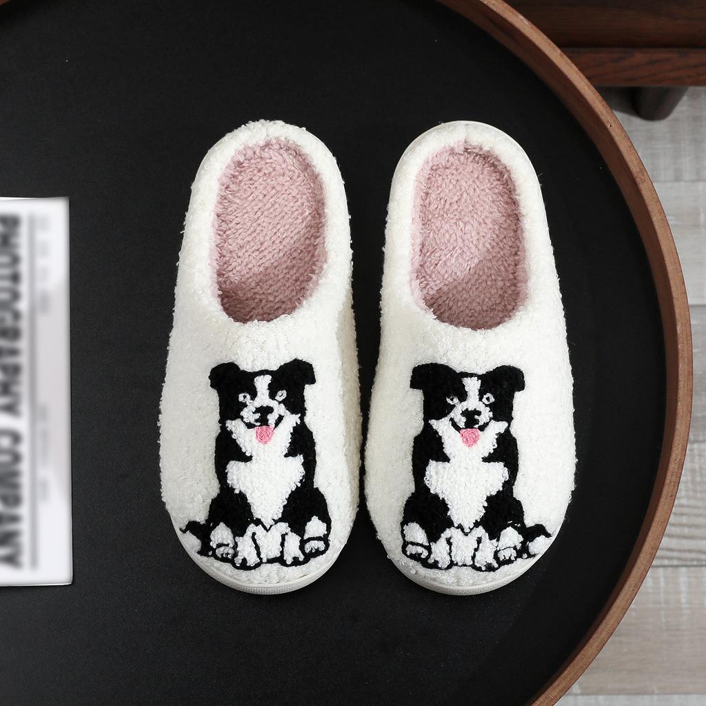 Farmer Ranch Horse Pattern Embroidered Plush Home Thick-Soled Comfortable Furry Slippers Cute Warm Non-Slip Indoor Slippers