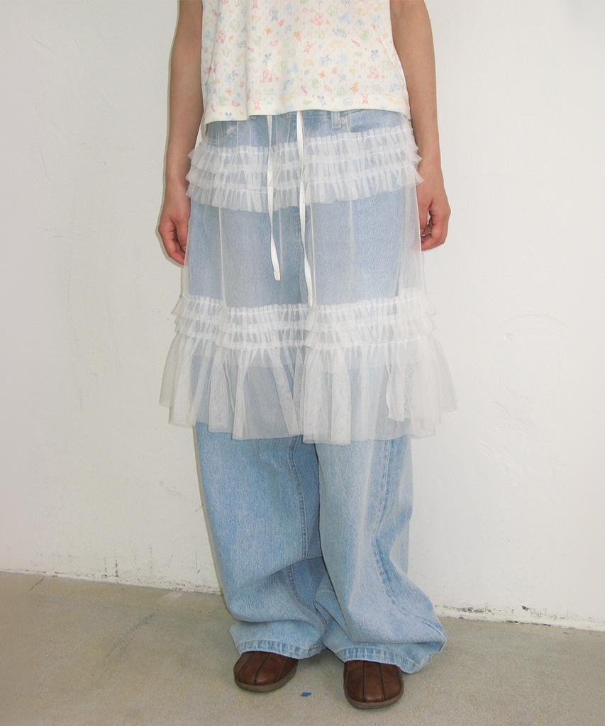 Ronron Sheer Tiered Frill Layered Skirt White