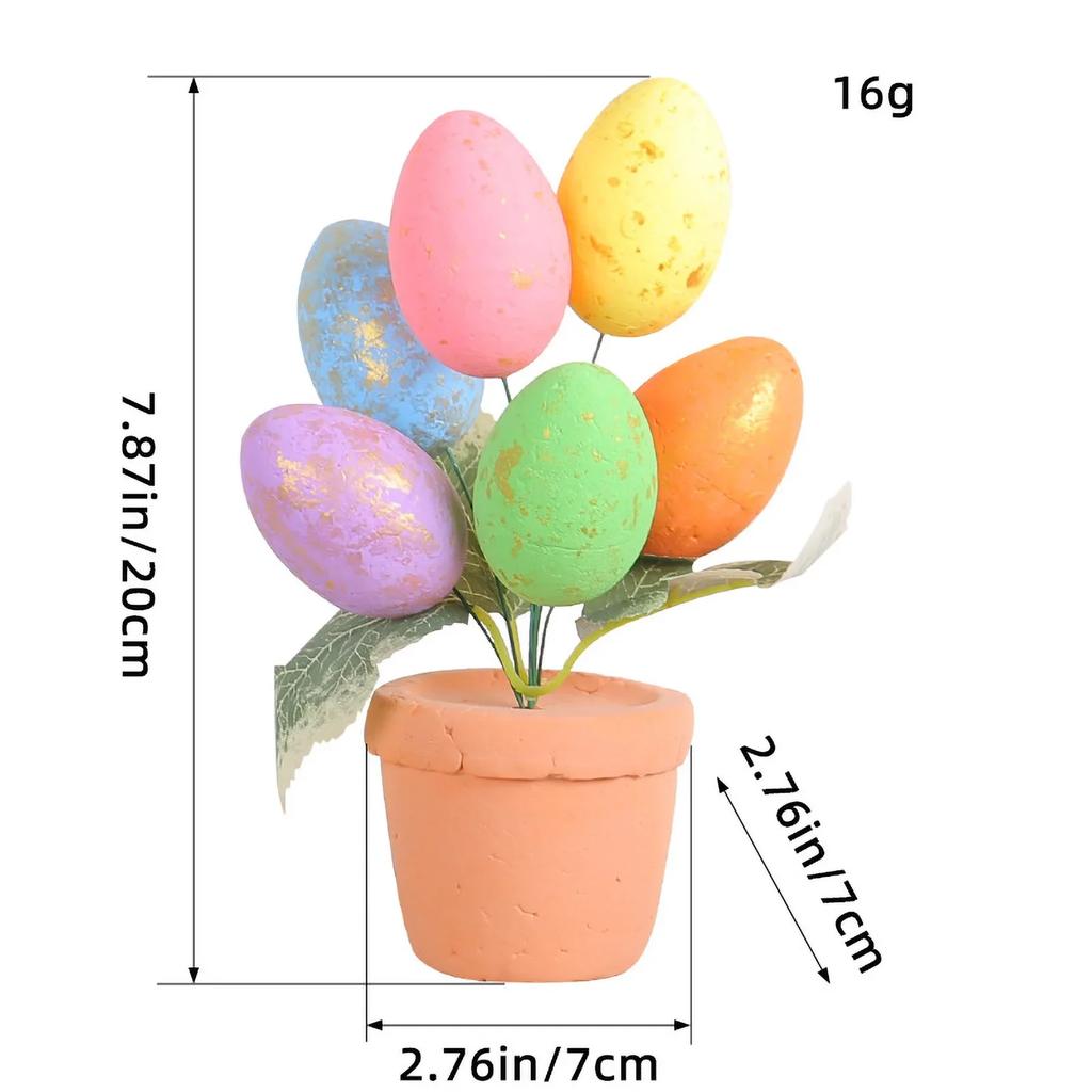 Easter Simulation Egg Potted Flower Tree Cartoon Printed Eggs Easter Desktop Decorative Ornaments Home Decor
