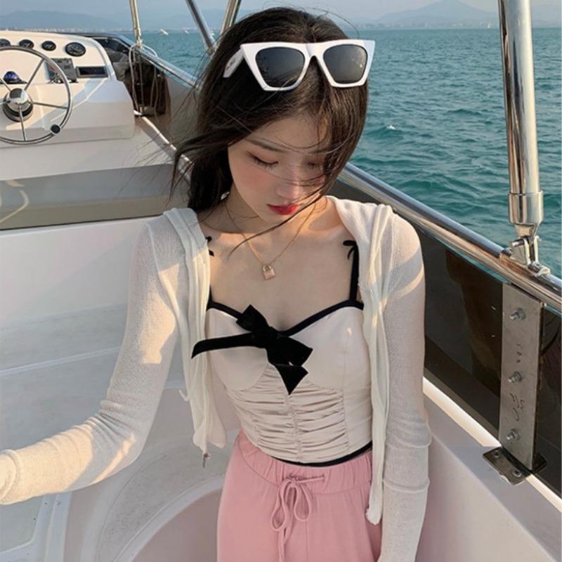 Чистый красный новый дизайн Sense Niche Outside Wearing Bow Sexy Spice Little Halter жилет Топ женский летний