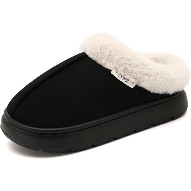 Memory Foam Fuzzy Slippers for Women Platform EVA Sole Warm Faux Fur Lined Suede Short Ankle Boots House Slippers for Woman Anti-Slip Boot