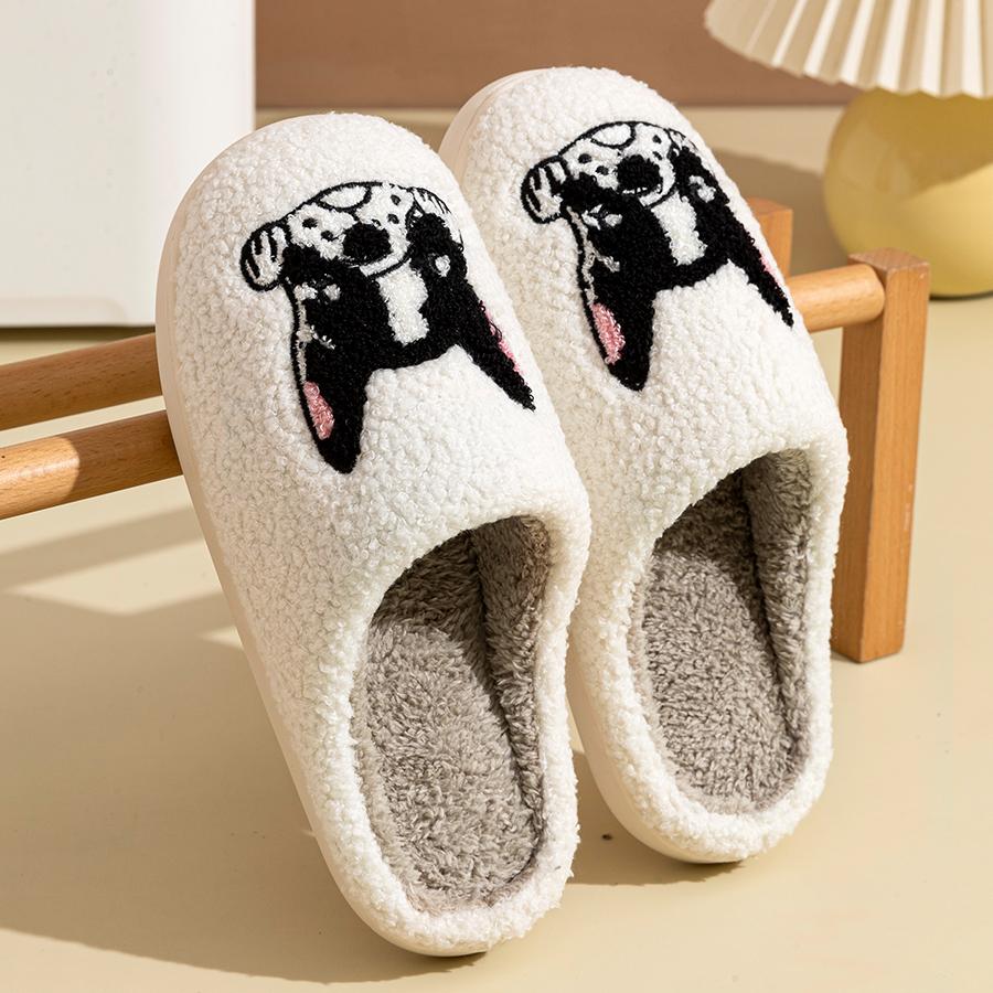 Cute French Bulldog Women Cartoon Slippers Indoor Warm Non-slip Exquisite Comfortable Men Shoes Couple Fashion Plush Homeshoes