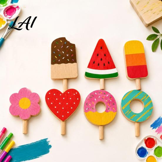 Popsicles Toy Unfinished Wood Popsicle Summer Ice Cream Shaped Wooden Preschool Art Paint Craft for DIY Projects Home Decoration Supplies