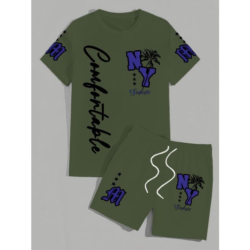 Летний мужской комплект с 3D цифровой печатью, повседневный, из двух частей, для улицы, города, из полиэфирного волокна, удобный