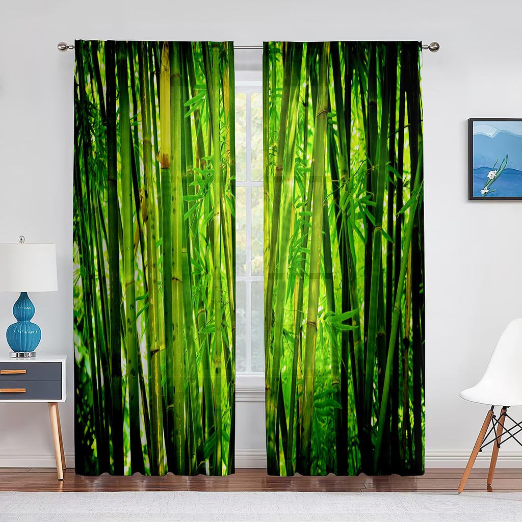 Green Bamboo Forest Exotic Jungle Sheer Voiles Curtain for Living Room Bedroom Drape Kitchen Window Tulle Curtains Home Decor