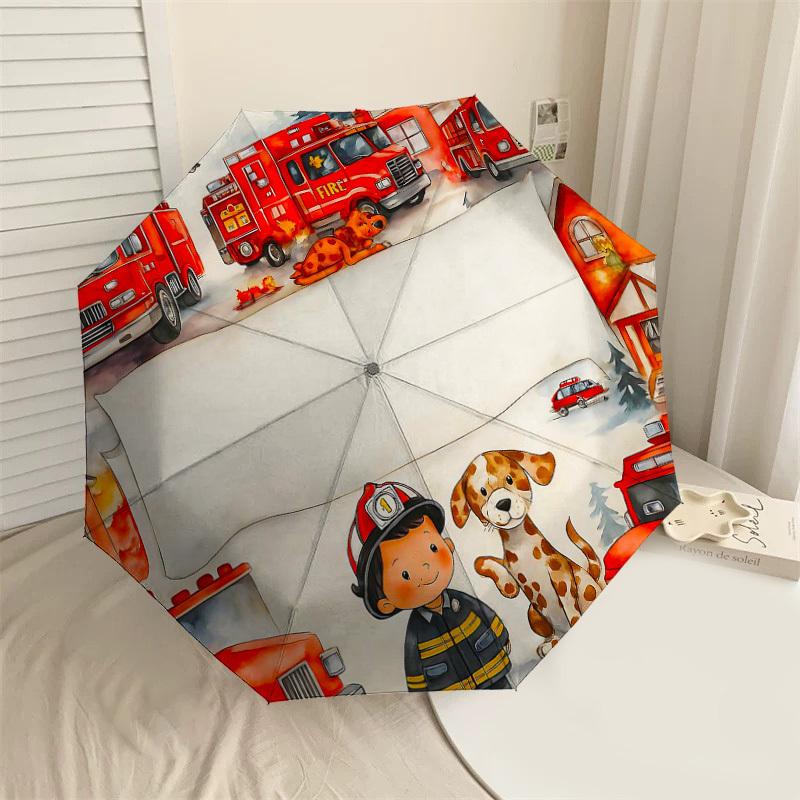 1PC Firefighter Dog Umbrella-8-Rib Reinforced, Automatic Open, Lightweight & Durable, Fashion Accessory for Outdoor, H0373
