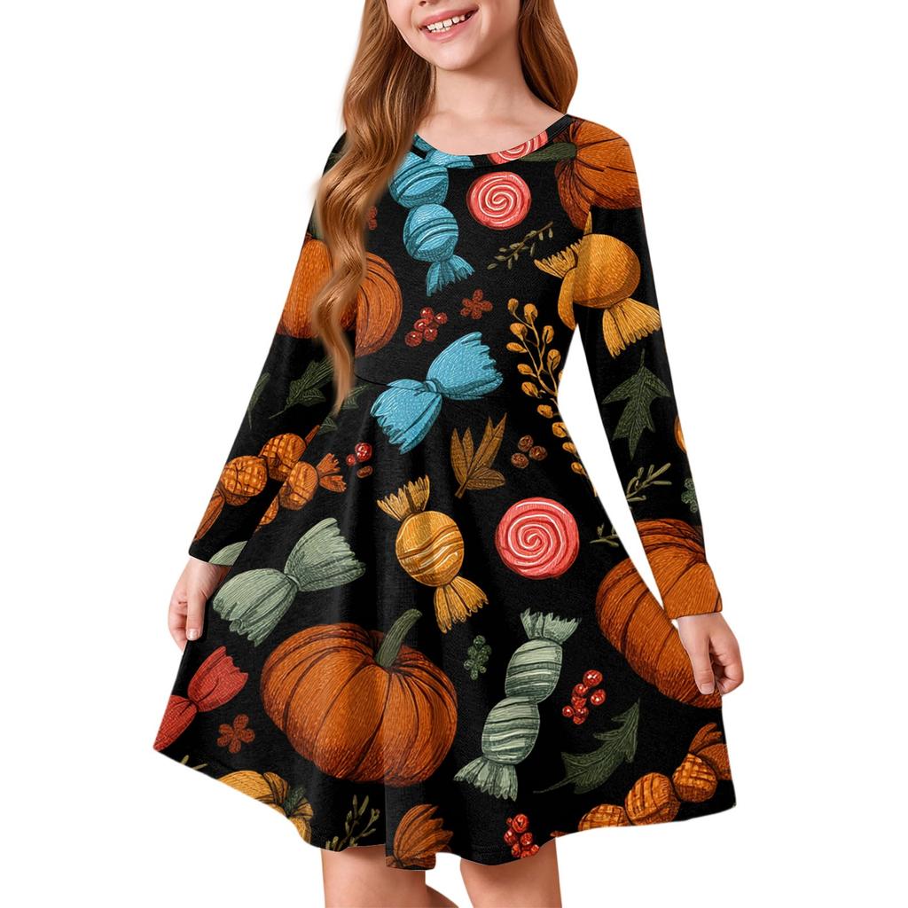 Летнее платье принцессы для девочек на Хэллоуин - Платье-футболка А-силуэта с длинным рукавом