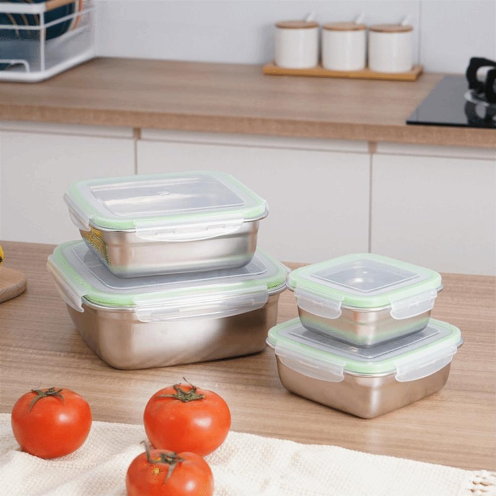304 Stainless Steel Square Fresh-keeping Box Leak-proof Food Storage Container Preparing Meals