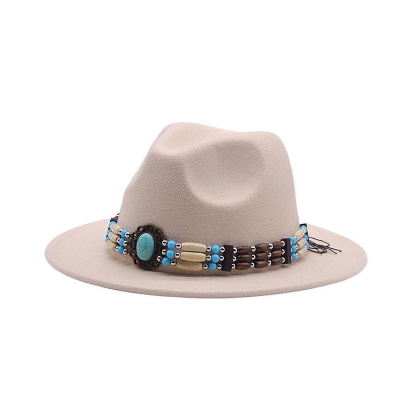 European, American and Western Cowboy Hat Fashion Simple Wool Top Hat Versatile Chain Ethnic Style Men's Jazz Hat