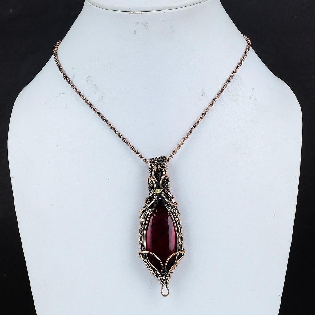 Red Flash Labradorite Pendant, 999 Copper Wire Wrapped Jewelry, Gemstone Jewelry Pendant, Handmade Wedding Gift Jewelry