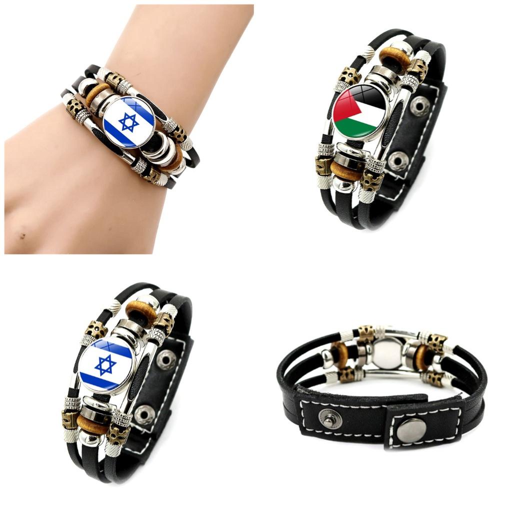 Израильско-палестинский кожаный браслет в европейском и американском панк-стиле, многослойный браслет из бусин