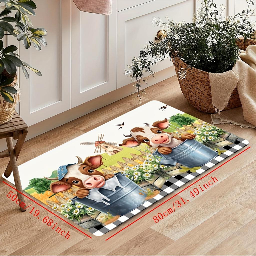 1 шт. акварельная ферма милая корова с принтом подсолнечника кухонный коврик мягкий утолщенный кухонный коврик водонепроницаемый нескользящий маслостойкий напольный коврик бегун