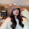 Women Autumn Winter Warm Thicken Ear Protector Fisherman Hat Cold Velvet Knitted Hats Sweet Cute Flowers Bucket Cap