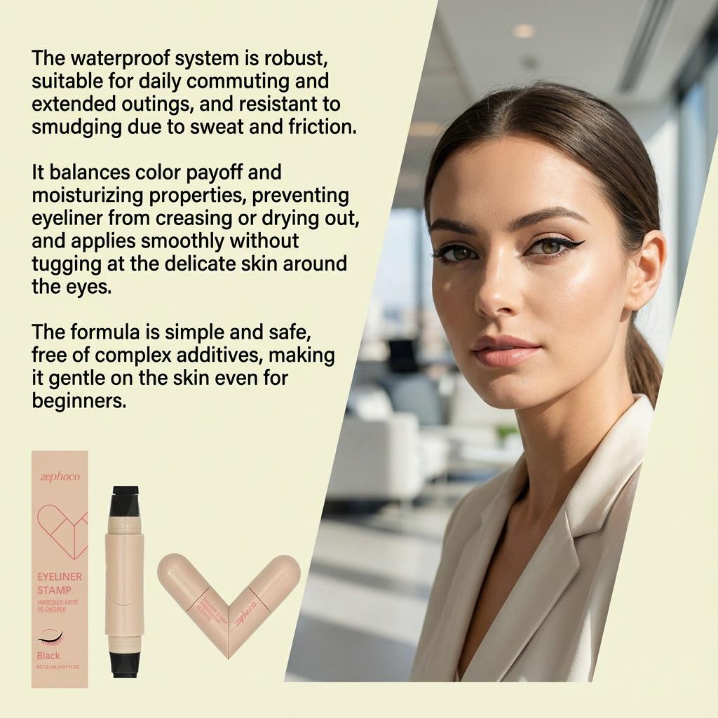 Двусторонний черный жидкий лайнер-штамп для глаз Zephoco: Гладкий, безупречный, универсальный пигментированный макияж глаз.