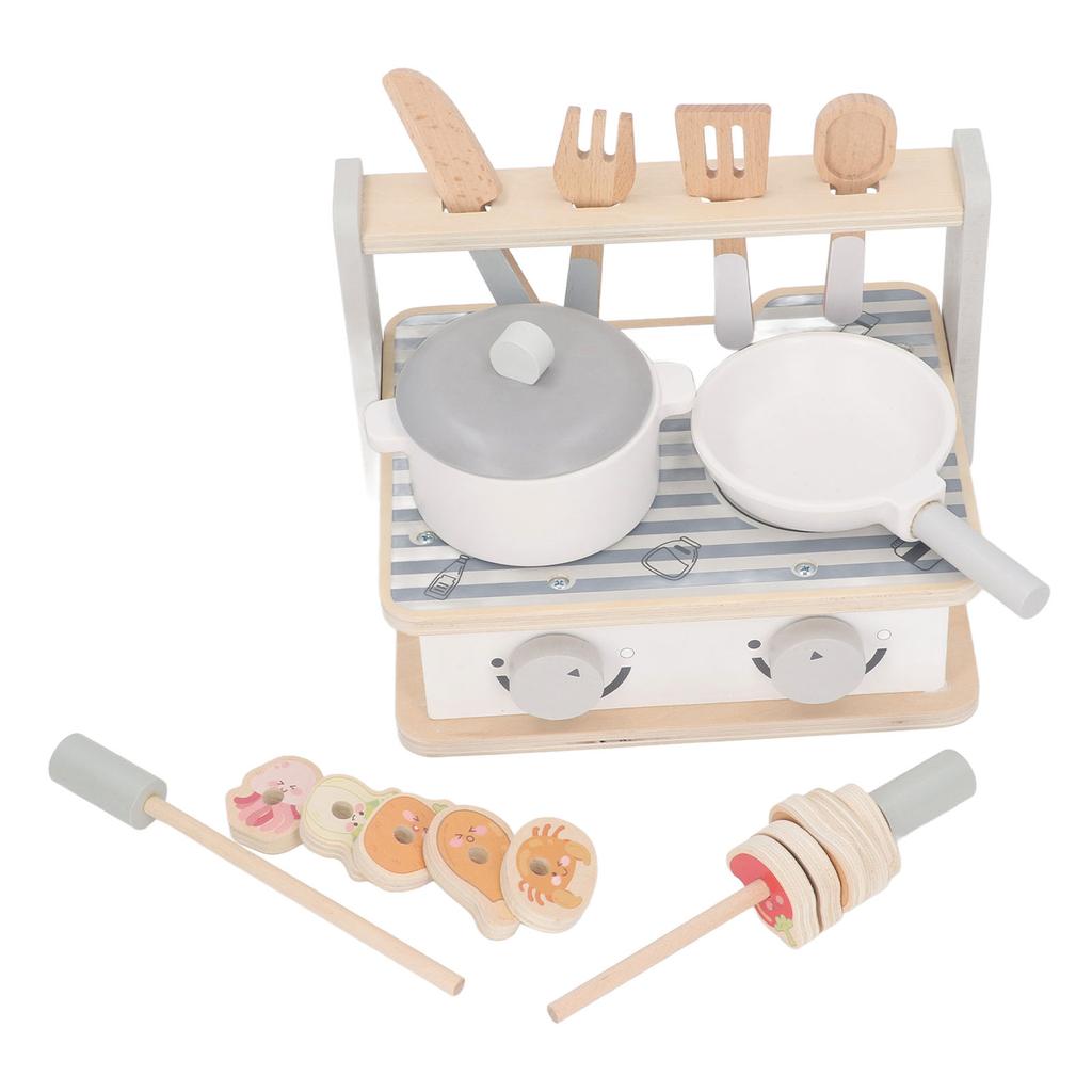 Kids Wooden Kitchen Barbecue Grill Toys Educational Simulation Kitchen Grill Cooking Playset