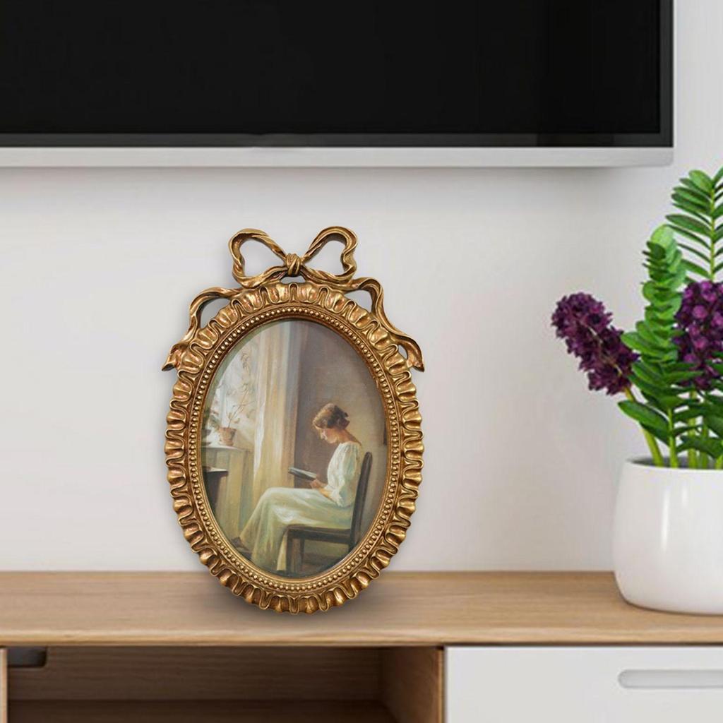 Oval Photo Frame 10x6.9inch with Wall Hook Handmade Retro Styled Photo Gallery Art Old Fashioned for Weddings Decor Accessory