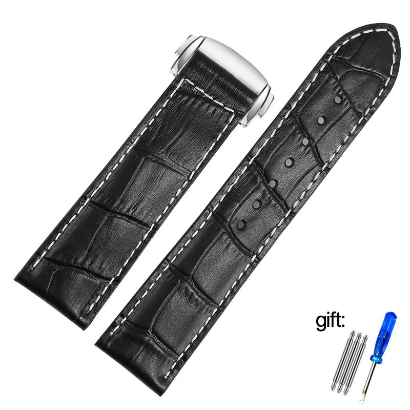 Genuine Leather Watch Band For Hamilton Kaqi Field Aviation Oris Omega Frosted Folding Buckle Watch Chain 20mm 22mm Strap