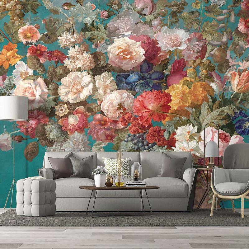 Цветочные обои Розовый пион фрески Девушки Спальня Ботанические розы Цветы Лист Эстетический декор комнаты Домашняя гостиная ТВ Фон Большая настенная роспись