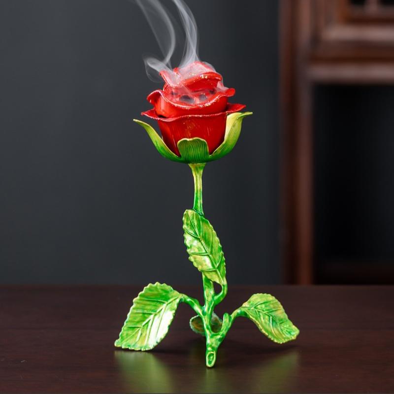 Ceramic Rose Incense Burner Ornament Decorative for Living Room Table Fragrance Holder Indoor Dining Room Desk Decor