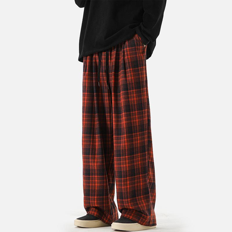 Весенне-осенний стиль, модные клетчатые повседневные брюки, повседневные универсальные широкие прямые брюки, свободные повседневные спортивные брюки для мужчин