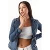 Women's Long Sleeve Single Button Jean Jacket Blue
