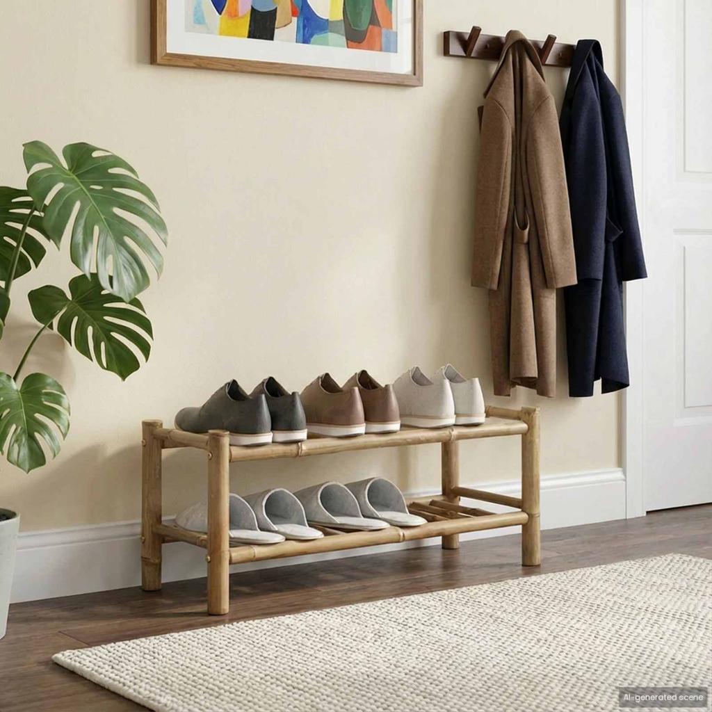 Bamboo Shoe Rack with Storage Shelf Natural Color 68 x 28 x 30 cm